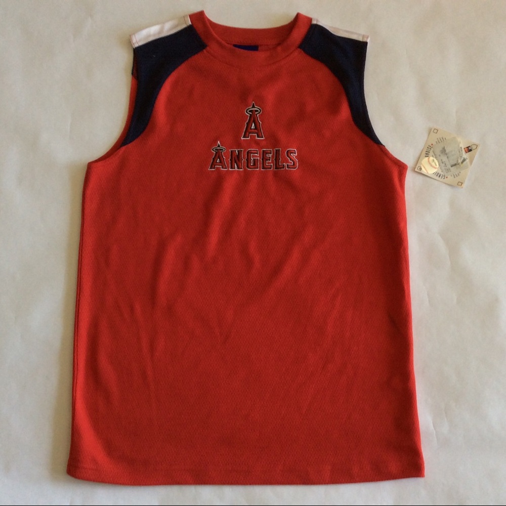 Angels Boys Junior L 14-16 Red Baseball  Shirt NWT